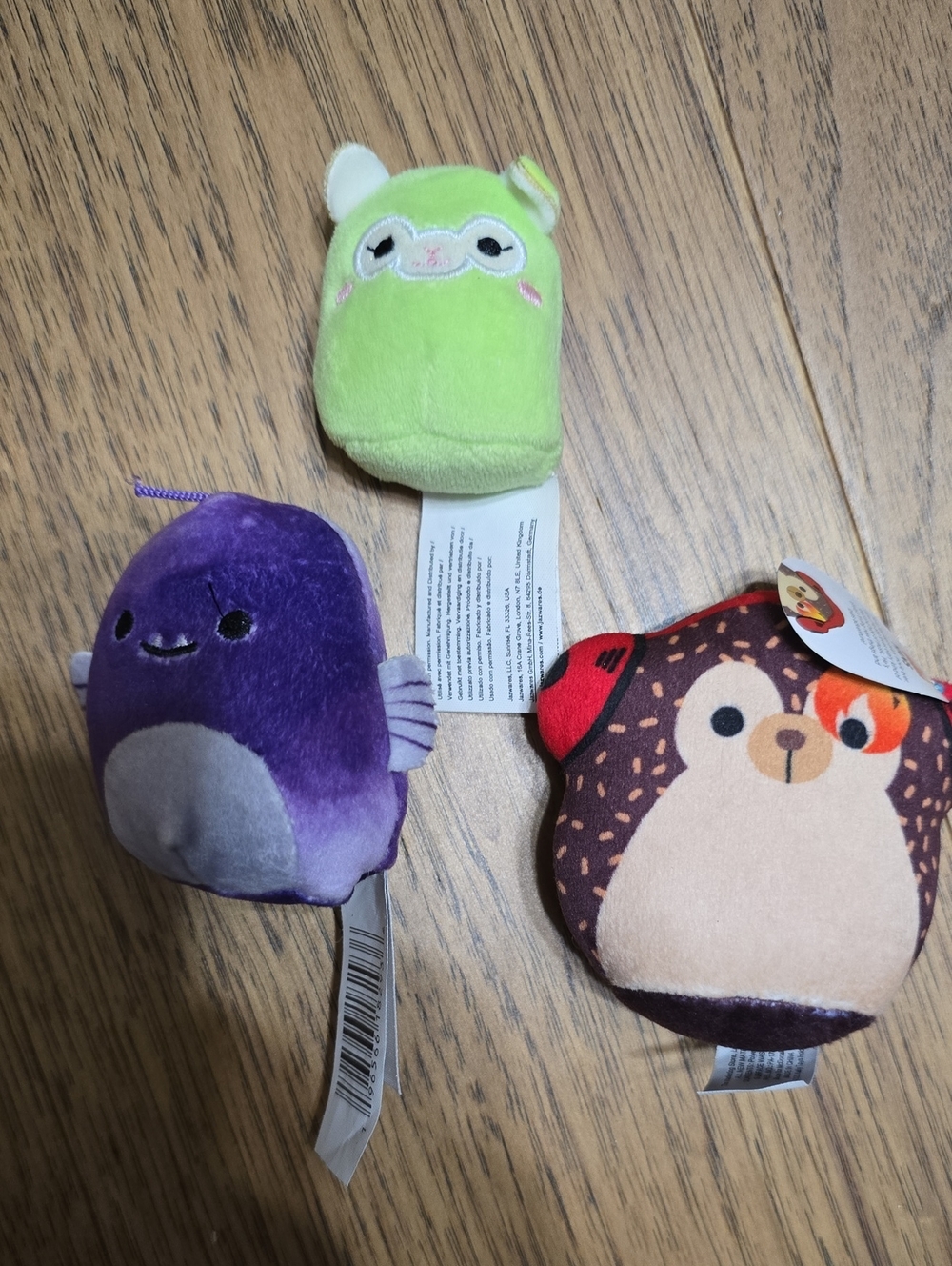 Squishmallows Mini Plush Trio - Lime Green, Purple, Brown with Red Accent
